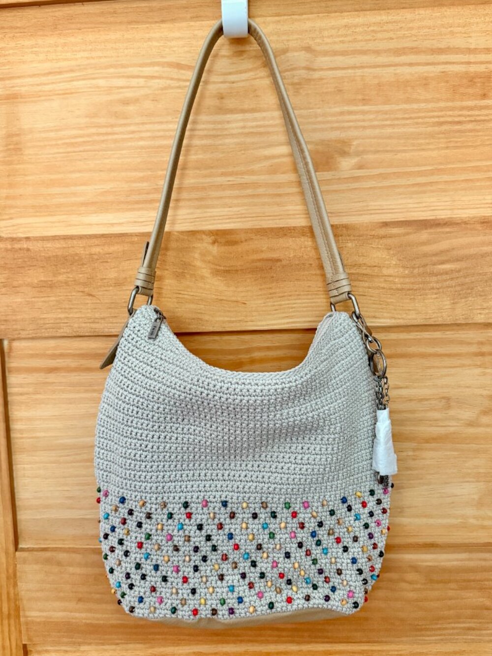 The Sak NWT Sequoia Hand Crochet Colorful Beaded Neutral Ecru Hobo Handbag - Picture 3 of 9